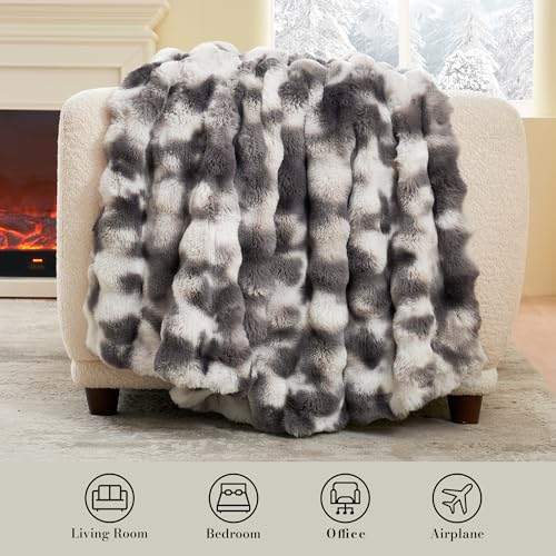 Faux Fur Throw Blanket, Ultra Soft Fuzzy Plush Bubble Blanket for Couch, Bed & Living Room, 60"x80", Tie-dye Grey - color: Tie-dye Grey, size: 60" x 80"