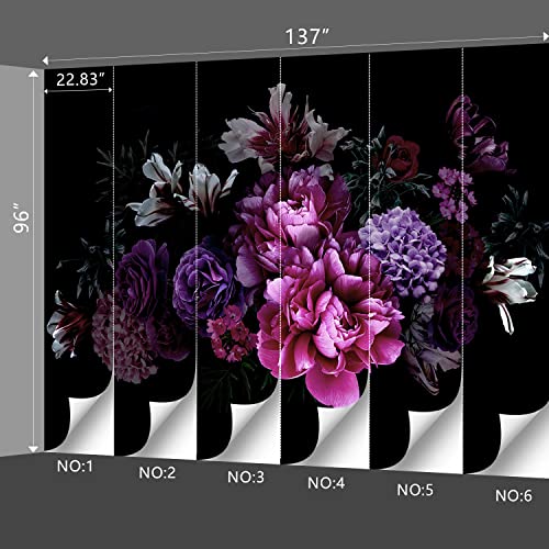 Black Peony Floral Wallpaper Bedroom Purple Botanical Flowers Leaf murals Living Room tv Background Large wall Mural Aesthetic Room Decor - 137"x96" Not Peel and Stick - color: B037, size: 137"x96"