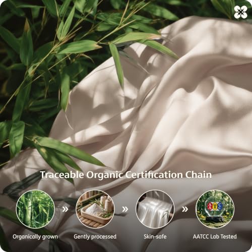 Bedsure PureWoven 100% Organic Bamboo Cooling Duvet Cover Set, Queen, Beige | Silky, Soft, Luxury, for Hot Sleepers, 300TC, Button Closure, 3 Pieces with 2 Pillow Shams(No Insert), 90" X 90" - color: Beige, size: Queen