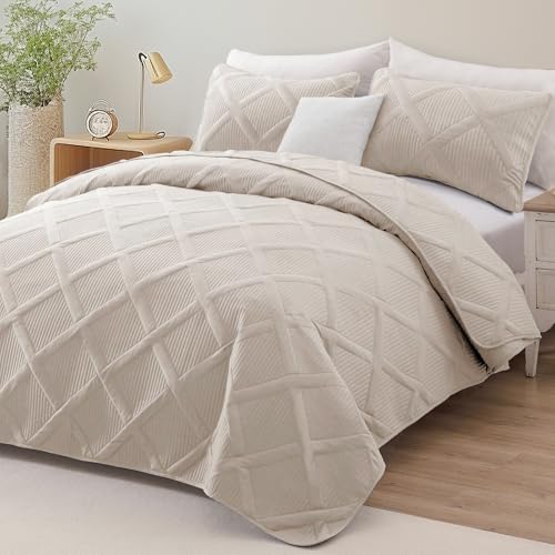Exclusivo Mezcla Twin Size Quilt Set, Brich Beige | Soft Bedspreads with 1 Pillow Sham, Modern Striped Pattern, Lightweight Bedding Set Coverlets for All Seasons, 68x88 Inch - color: Brich Beige, size: Twin (68"x88")