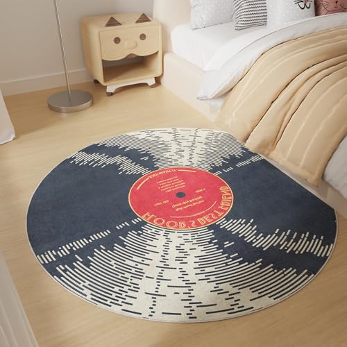 Vinyl Record 4ft Round Rug, Non-Slip Area Rug Round for Living Room, Bedroom, Dining Room Table,Small Circular Rugs,Ultra Soft Circle Carpet for Home Decor Aesthetic,Low-Pile Carpet Circles,Music Gift - size: 4' (Round)