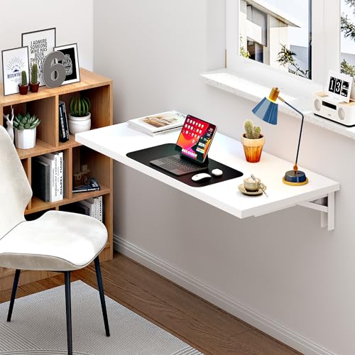 Need 47x20IN Wall Mounted Folding Table for Office Laundry White | White Frame Fold Down Wall Mount Desk Folding Wall Table for Small Apartment, Garage&Ironing Station - color: White Desktop & White Folding Shelf Brackets, size: L47.2" * W20"