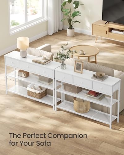 SONGMICS Console Table, Narrow Sofa Table with 2 Mesh Shelves | For Entryway, Living Room, 3 Fabric Drawers, Cloud White, BELLAH Collection ULGS098W101 - color: Cloud White, size: 11.8"D x 38.9"W x 31"H (3 Drawers)