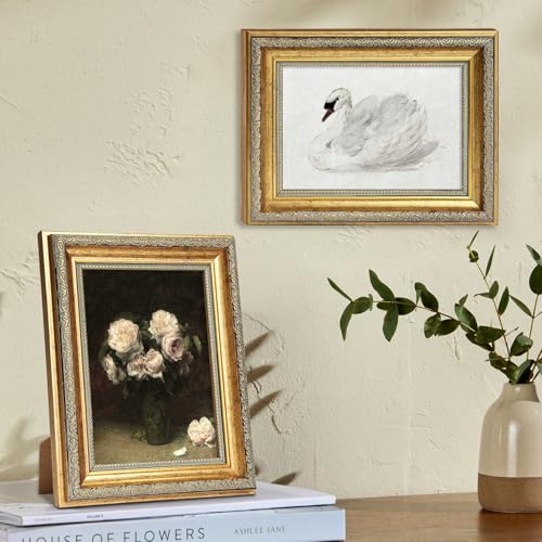 5x7 Picture Frame, Ornate Vintage Gold Photo Frames with HD Glass for Wall Decor or Tabletop Display, Antique 5 x 7 photo frame with Distressed Rust-Like Finish, Retro Home Decor, 2 Pack - color: Gold Distressed, size: 5x7-2P