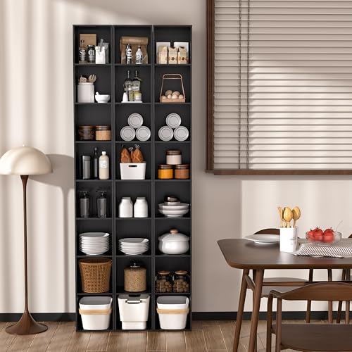 8-Cube Storage Organizer Bookcase, Tall Narrow Bookshelf for Home Office, Black - color: Black, size: 8-Cube