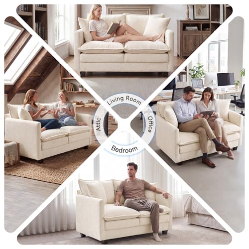 Loveseat Sofa Couch 2 Piece Set, Small Compact 50" Love Seat 27" Deep Cloud Sofa Set Washable Chenille Pillow Living Room Set for Apartment Office 50-Beige-2+2 - color: Beige, size: 50"+50"