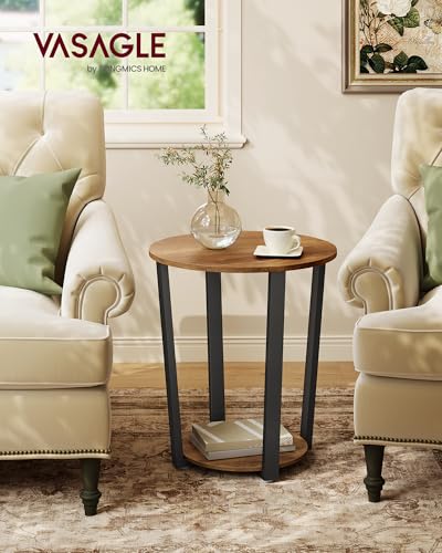 VASAGLE Round Side End Table, 2-Tier Accent Nightstand with Storage Shelf | Easy Assembly, Bedside Table Small Spaces, Living Room, Bedroom, Honey Brown and Ink Black, BARNET Collection ULET057KB01S - color: Honey Brown + Ink Black, size: 19.7"Dia. x 22.4