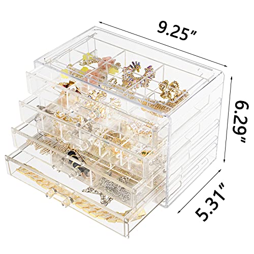 Weiai Clear Acrylic Jewelry Organizer Box 72 Adjustable Grids for Earrings Rings - size: 4 Drawers