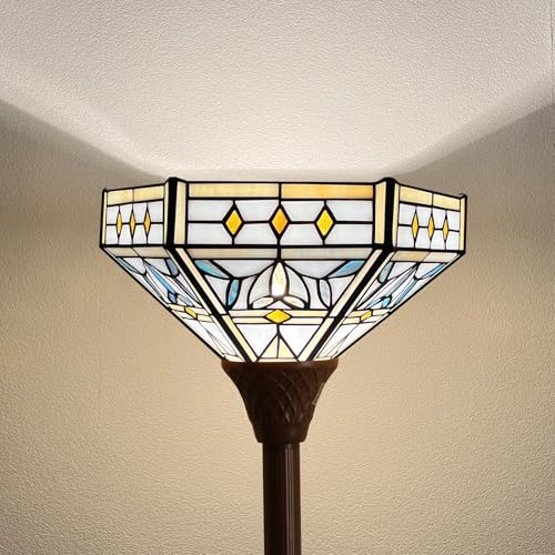 Tiffany Lamp Mission Hexagon Stained Glass Torchiere Floor Lamp