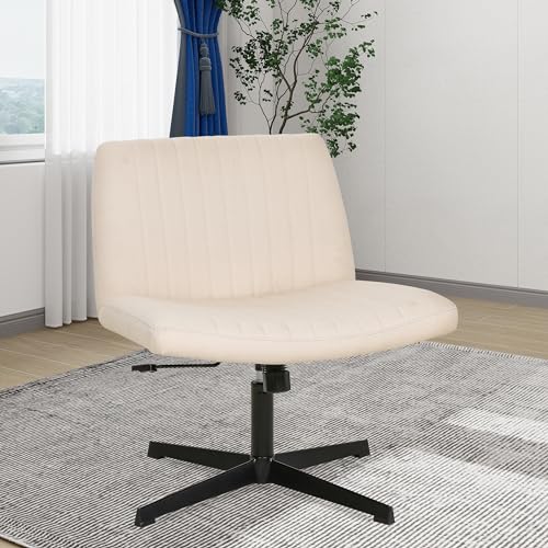 FDW | Criss Cross Chair Without Wheels | Beige | Armless Desk Chair | With Wide Seat, 360 Swivel, Height Adjustable & Stable Metal Base | for Office, Home Office, Vanity Seating | Pack of 1 - color: Beige, style: Without Wheels