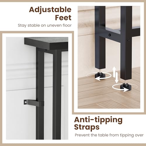 GRLEAF 102 Inch Narrow Sofa Table with Power Outlets, Extra Long Console Table Behind Couch Table with Charging Station, Skinny Entryway Table Thin Table for Living Room, Narrow Spaces (Black) - color: Black, size: 102IN