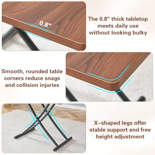 Liftable Folding Dining Table for 4, Adjustable Drop Leaf Table, Folding Coffee Table for Small Spaces, Scratch-Resistant Wood Top with Metal Frame for Apartment Kitchen Living Room - color: Walnut-black