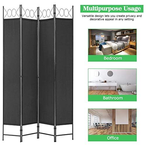 PayLessHere 4-Panel Folding Room Divider | 6ft, Black | Light & Portable | Wooden Wall Divider with Hand Woven Mesh | Easy to Move Privacy Screen | For Space Separation, Living Room, Bedroom, Office - color: Black