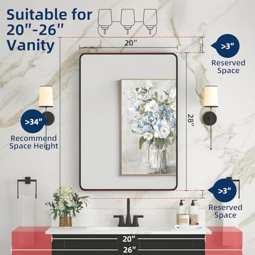 Medicine Cabinet 20 x 28 Inch, Black Bathroom Medicine Cabinet with Mirror,Metal Beveled Mirror, Adjustable Shelves, Recessed or Wall Mount, Sturdy & Solid, Bathroom Mirror with Storage - color: Black, size: 20*28inch