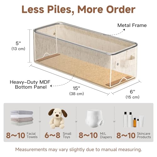 StorageWorks Narrow Storage Bins, Toilet Paper Storage, Beige, 2-Pack | Cotton Linen Fabric, With Metal Frame, Sturdy Structure, Reinforced Handles, Small Baskets for Bathroom, Closet, Shelf - color: Beige (Cotton Linen), size: 15"L x 6"W x 5"H