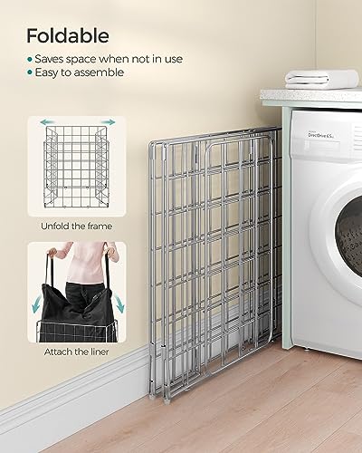 SONGMICS Laundry Hamper, Collapsible, 29 Gal. (110L) | Laundry Basket, Clothes Hamper, Black and Silver, STOUT Collection ULCB111B01 - color: Silver + Classic Black, size: 110 L