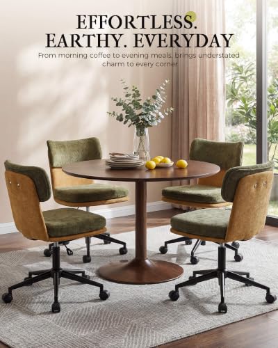 COMHOMA Home Office Desk Chairs with Ergonomic Curved Backrest, Mid Century Modern Vanity Chair with Wheel for Bedroom, Chenille Upholstered, Green - color: Green, Chenille