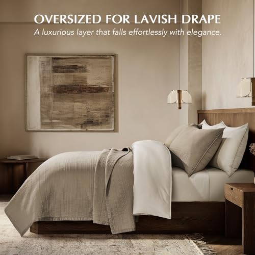 EVERGRACEHOME Cotton Sateen Channel Quilt Set, Queen Size, Stone Taupe | 100% Cotton, Pre-Washed Soft Coverlet Bedspread, 3-Piece Refined Channel Stitch Bedding Set for All Season, 2 Pillow Shams - color: Stone Taupe - Refined Channel, size: Full/Queen (9
