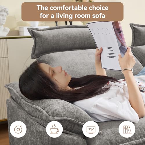72'' Cloud Modern Loveseat Couch with Detachable Headrest, Modular Sectional Sofa Couch Deep Love Seat, Oversized 2 Seater Chenille Comfy Sofa with Armrests for Living Room, Light Grey - color: Light Grey, size: Loveseat