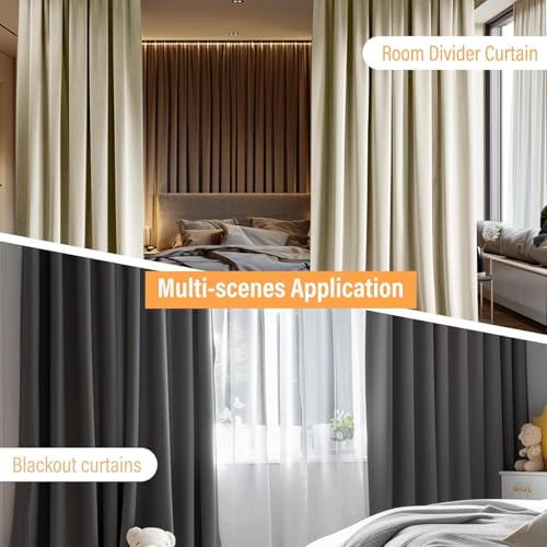 Room Divider Curtains with Flexible Ceiling Curtain Tracks Set,100% Blackout Floor to Ceiling Curtains Patio Sliding Door Curtains (Black Drape & Black Rail W 12.5 × H 8 FT) - color: Black, size: 150"W x 96"L (Pack of 1)