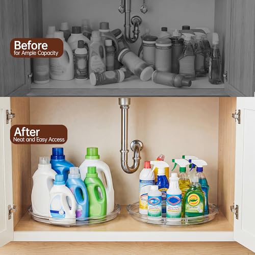 LAMU 12 in Lazy Susan Turntable, 4 Pack Clear Spice Rack, Organizer Storage | 360° Rotating, Kitchen Storage Tray for Cabinet & Table Top, Pantry, Fridge, Bathroom, Medicine & Countertop - size: 12 Inch-4 Pack