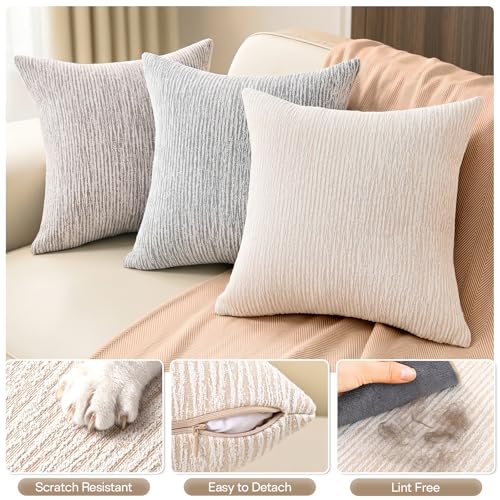 Chenille Throw Pillow Covers for Bed, Boho Pillowcase for Bedroom | 2PCS 12"x20" Pet-friendly pillow covers feature scratch-resistant, breathable fabric, ideal for bedroom, sofa and home decor - color: Off-white, size: 20" x 12" (Pack of 2)