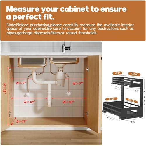 2-Pack Under Sink Organizer and Storage,2-Tier L Shape Pull Out Cabinet Organizer With Round Tube Slide Rails,Hight Adjustable Slide Out Drawers for Kitchen&Bathroom,Multi-Purpose Shelf-Black - color: Black, size: 2 Pack-15.7"Dx11.4"-16.34"H