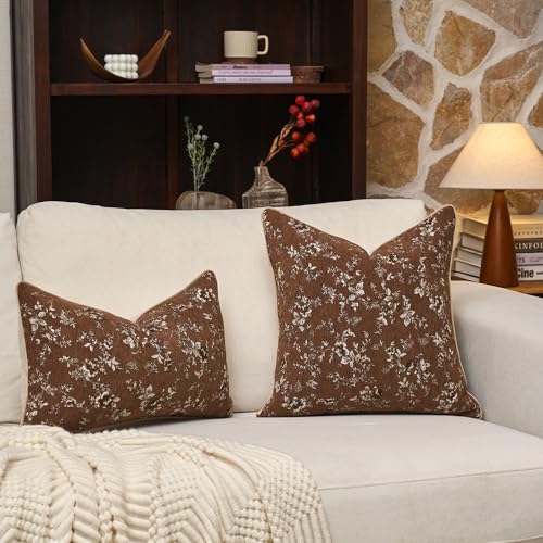Spring Flower Lumbar Throw Pillow Cover 12x20 Inches Brown Vintage Floral Pillow Cover Farmhouse Summer Cushion Cover Leaf Pillowcase Home Decor for Sofa Living Room Couch - color: Brown, size: 20" x 12" (Pack of 1)