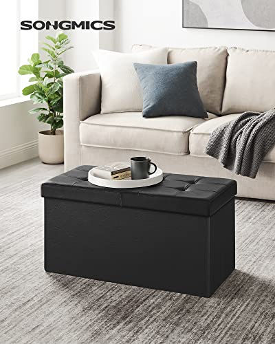 SONGMICS MAZIE Collection - 30 Inches Storage Ottoman Bench with Flipping Lid, Storage Chest Footstool, Load 660 lb, for Entryway, Living Room, Bedroom, Synthetic Leather, Black ULSF45BK - color: Black, size: 15"D x 30"W x 15"H, style: Classic