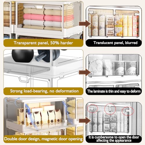 Kmiectse Clear Storage Bins with Lids 3 Pack 【Stackable & Sturdy】 | Plastic Multifunctional Folding Storage Bins for Bedroom, Living Room, Study,Room, 23 QT Folding Box with Magnetic Door - size: 3 Tier-3 Lids