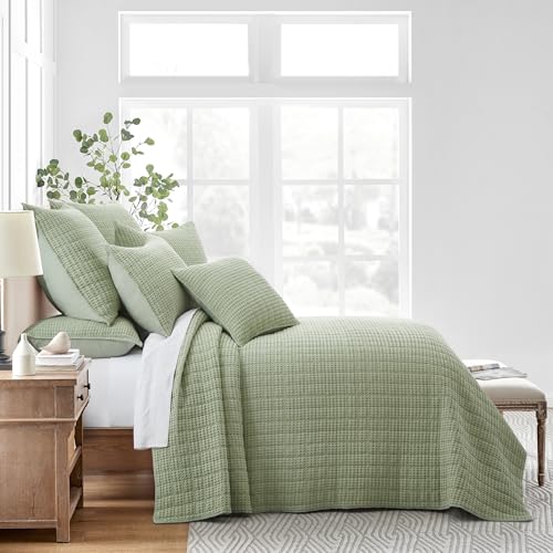 Levtex Home Mills Waffle Twin Bedspread Set (84x104in) with 1 Pillow Sham (26x20in) - Desert Sage - 100% Cotton Twin Size Bedspread Set - Lightweight, Soft, Pre-Washed - color: Sage Green, size: Twin Bedspread