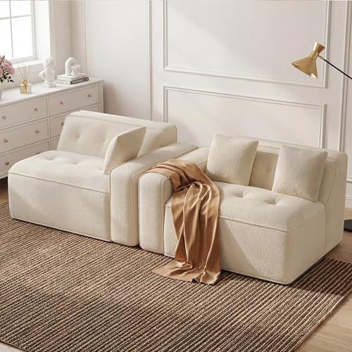 FiveWillowise 100" Cloud Boneless Modular Sectional Sofa,Beige | 2-Seater Loveseat with 24.69" Deep Seat,Floor Couch–Comfy Foam Upholstered Sofa for Living Room,Bedroom,Apartment,Chenille - color: Beige