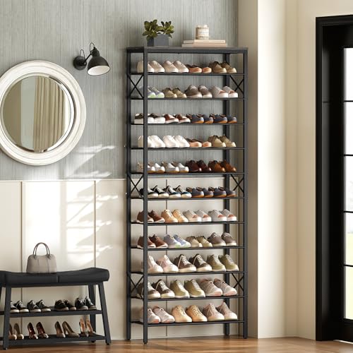 12 Tier Shoe Rack, Large Capacity Shoe Storage Organizer Holds 48 Pairs, Sturdy and Stable, for Entryway, Hallway, Closet, Dorm Room, Charcoal and Black SS12BC - color: Charcoal + Black, size: 27.8" x 10.8" x 79.3"