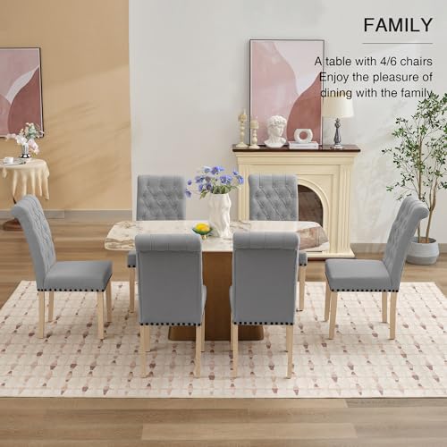 adochr Linen Dining Chairs Set of 6, Armless Parsons Chairs,Light Grey | Wooden Legs & Tufted Buttons, Upholstered Dining Room Chair for Kitchen/Dining Room/Living Room - color: Light Grey, size: 6PCS