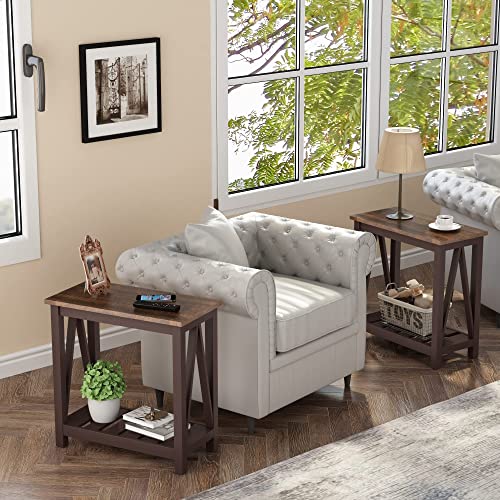 ChooChoo Farmhouse End Table, Rustic Vintage Narrow End Side Table with Storage Shelf for Small Spaces, Nightstand Sofa Table for Living Room, Bedroom Espresso 2 Pack - color: Espresso, size: 2 Pack