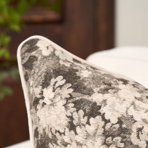 FANAMI Vintage Floral Lumbar Throw Pillow Covers 12x20 Set of 2 Boho Farmhouse Accent Pillowcase Neutral Modern Chenille Rectangle Decorative Cushion Covers for Couch Bed Living Room Home Decor, Grey - color: Grey, size: 20" x 12" (Pack of 2)