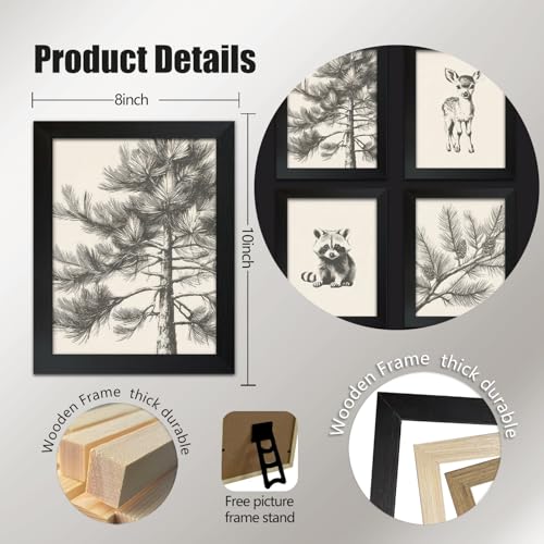 4Pcs Framed Wall Art Set Forest Animal Sketches on Canvas Nature Inspired Gallery Grade Artwork Ideal for Living Rooms Bedrooms and Children's Rooms 8x10 Ready to Hang - color: Sketch
