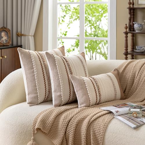 Cethom Boho Throw Pillow Covers 12x20 Inch Set of 2, Brown Textured Decorative Couch Pillow Cases for Farmhouse Home Decor, Accent Cushion Cover for Sofa, Bed, Living Room, Bedroom - color: Brown, size: 20" x 12" (Pack of 2)