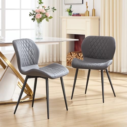 Dining Chair, Comfy Modern Dining Chairs with Thick Cushions, Upholstered Fabric Kitchen Side Chairs with Adjustable Metal Legs for Dining Room (Dark Grey) - color: Dark Grey, size: Set of 1