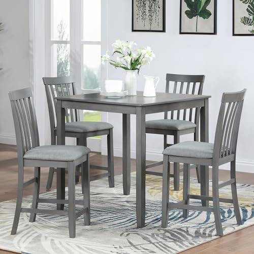 Knocbel Classic Counter Height 2-Person Dining Table for Small Space, Wooden Apartment Condo Pub Bistro Kitchen Dining Furniture (Gray Square 36" H) - color: Gray Square 36"h