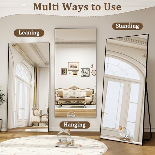76" x 34" Oversized Full Length Mirror with Stand, Black | Standing/Leaning/Wall Mounted Large Full Body Floor Mirror for Bedroom, Living Room, Entryway with Aluminum Alloy Frame - color: Black, size: 76"L x 34"W