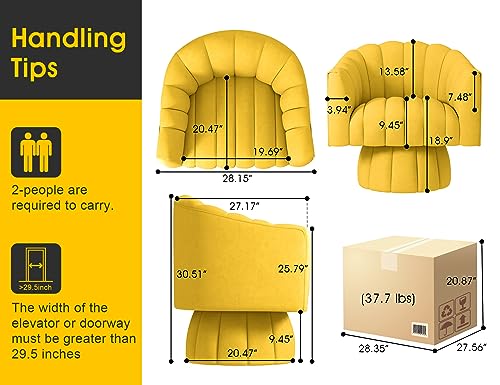 Dewhut Swivel Barrel Accent Chair, Velvet Reading Armchair, Yellow, Set 1 | Mid Century Style, Modern Round ArmChair With 360° Swivel Base, For Living Room / Bedroom / Office - color: Yellow