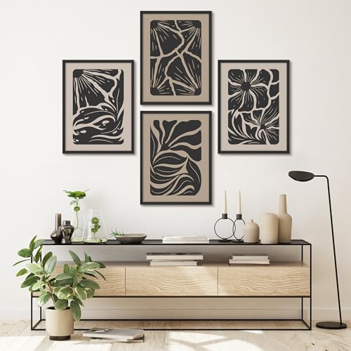 SIGNWIN Framed Poster Set Modern Organic Black and Beige Abstract Illustrations Modern Art Decorative Minimalist Multicolor for Bedroom - 11"x14"x4 BLACK - color: AD03-2601-YUK04, size: 11"L x 14"W, style: Black Frame