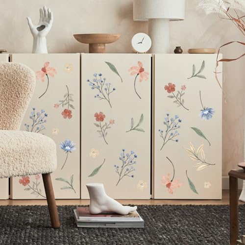 Boho Flower Wall Decals,Watercolor Flower Wall Art,Wildflower Wall Decals,Girls Bedroom Removable Wall Decals (Boho Colorful Flower Wall Decals) - color: Boho Colorful Flower Wall Decals