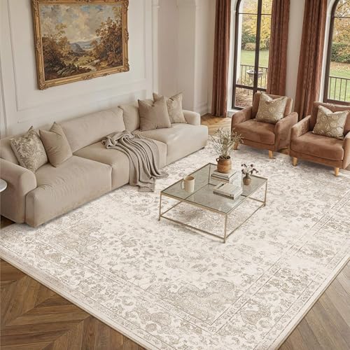Light Brown 8x10 Area Rug Washable for Living Room | Living Room Rug,Vintage Rug,Bedroom,Dining Room,Office,Farmhouse,Non-Shedding,Non Slip,Low Pile,Soft - color: Light Brown, size: 8' x 10' (Rectangular)