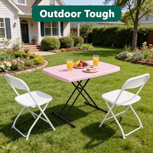 Folding Table 30 Inch - Small Desk Adjustable Height TV Tray for Laptop, Couch, Camping - Heavy Duty Utility Foldable Table for Small Spaces, No Assembly Required, Pink Granite - color: Pink, size: 30in×19.5in