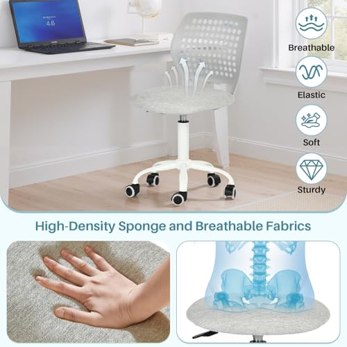 FurnitureR Small Armless Desk Chair with Rolling Wheels, Compact Adjustable Height Swivel Study Computer Task Chair with Breathable Back and Padded Seat for Kids Teens, Light Gray - color: Light Gray