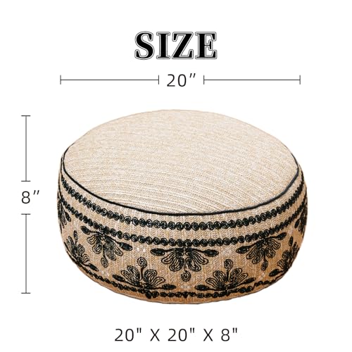 Unstuffed Pouf Cover Ottoman Footrest Boho Foot Stool Floor Bean Bag Floor Chair Storage for Living Room Bedroom Home Decor (Boho Triangles, 20 x 8 Inches Round) - color: Boho Triangles