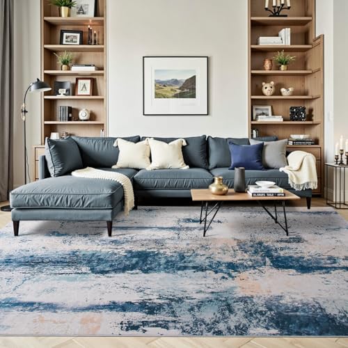 Toneed Abstract Area Rug 5x7 Modern Washable Rug Soft Non Slip Rug Low Pile for Bedroom Living Room Dining Room Dusty Teal Grey - color: Dusty Teal Grey, size: 5' x 7' (Rectangular)