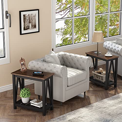 ChooChoo Farmhouse End Table Set of 2, Narrow Side Table with Shelf | Slim Bedside Table ,Small Spaces, Rustic Nightstand, Living Room, Bedroom,Black - color: Black, size: 2 Pack